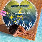 Personalized North Queensland Cowboys Beach Blanket Y2K Grunge Aesthetic With Cyber Flames and Starburst Graphics