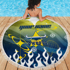 Personalized North Queensland Cowboys Beach Blanket Y2K Grunge Aesthetic With Cyber Flames and Starburst Graphics
