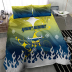 Personalized North Queensland Cowboys Bedding Set Y2K Grunge Aesthetic With Cyber Flames and Starburst Graphics