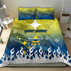 Personalized North Queensland Cowboys Bedding Set Y2K Grunge Aesthetic With Cyber Flames and Starburst Graphics