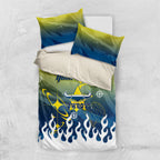 Personalized North Queensland Cowboys Bedding Set Y2K Grunge Aesthetic With Cyber Flames and Starburst Graphics