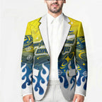 Personalized North Queensland Cowboys Blazer Y2K Grunge Aesthetic With Cyber Flames and Starburst Graphics