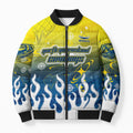 Personalized North Queensland Cowboys Bomber Puffer Jacket Y2K Grunge Aesthetic With Cyber Flames and Starburst Graphics