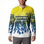 Personalized North Queensland Cowboys Button Sweatshirt Y2K Grunge Aesthetic With Cyber Flames and Starburst Graphics