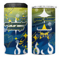 Personalized North Queensland Cowboys 4 in 1 Can Cooler Tumbler Y2K Grunge Aesthetic With Cyber Flames and Starburst Graphics