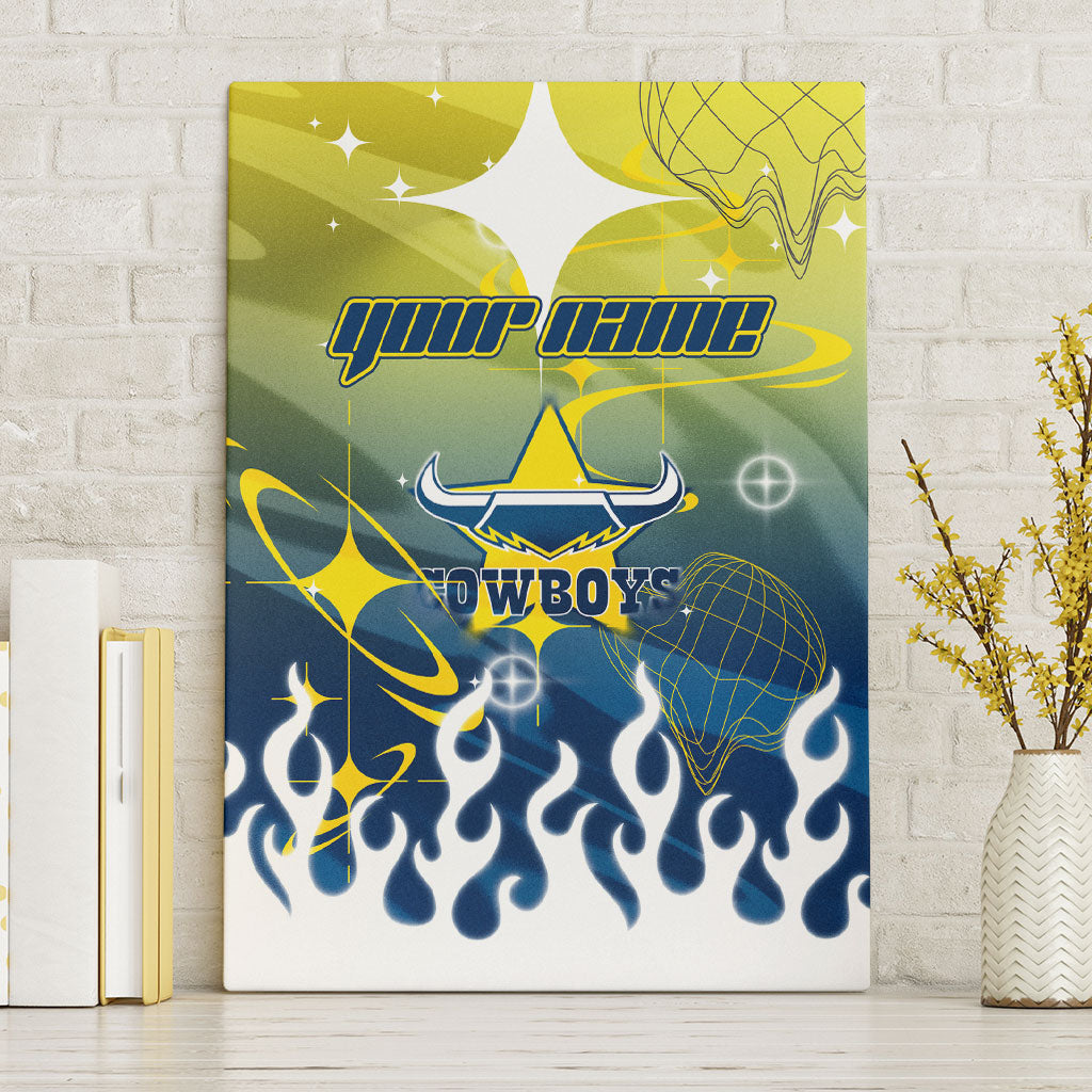 Personalized North Queensland Cowboys Canvas Wall Art Y2K Grunge Aesthetic With Cyber Flames and Starburst Graphics