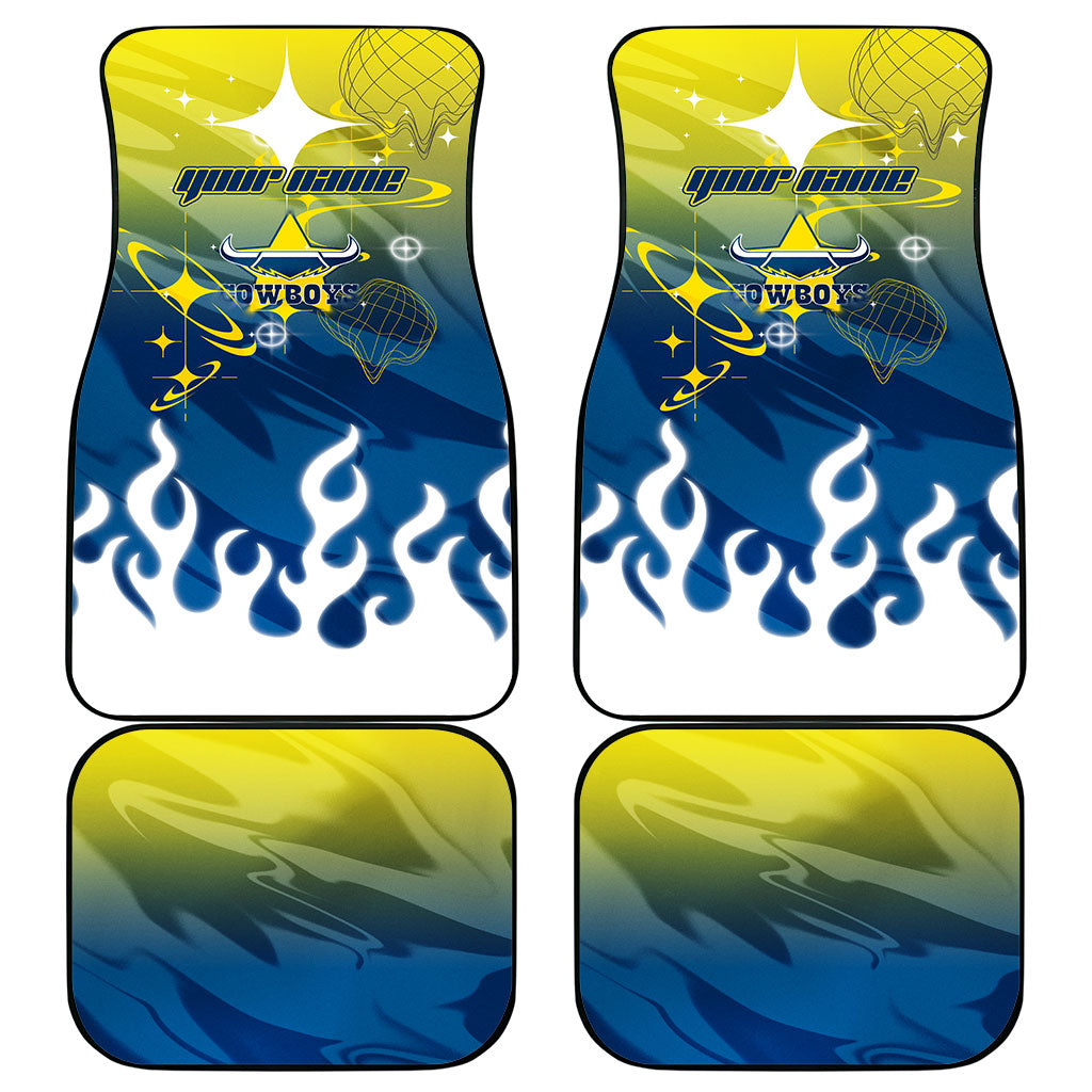 Personalized North Queensland Cowboys Car Mats Y2K Grunge Aesthetic With Cyber Flames and Starburst Graphics