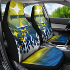 Personalized North Queensland Cowboys Car Seat Cover Y2K Grunge Aesthetic With Cyber Flames and Starburst Graphics