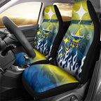 Personalized North Queensland Cowboys Car Seat Cover Y2K Grunge Aesthetic With Cyber Flames and Starburst Graphics