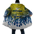 Personalized North Queensland Cowboys Cloak Y2K Grunge Aesthetic With Cyber Flames and Starburst Graphics