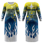 Personalized North Queensland Cowboys Couples Matching Long Sleeve Bodycon Dress and Long Sleeve Button Shirt Y2K Grunge Aesthetic With Cyber Flames and Starburst Graphics