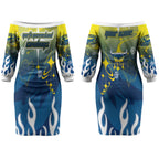Personalized North Queensland Cowboys Couples Matching Off The Shoulder Long Sleeve Dress and Long Sleeve Button Shirt Y2K Grunge Aesthetic With Cyber Flames and Starburst Graphics