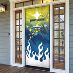 Personalized North Queensland Cowboys Door Cover Y2K Grunge Aesthetic With Cyber Flames and Starburst Graphics