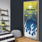 Personalized North Queensland Cowboys Door Cover Y2K Grunge Aesthetic With Cyber Flames and Starburst Graphics
