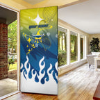 Personalized North Queensland Cowboys Door Cover Y2K Grunge Aesthetic With Cyber Flames and Starburst Graphics