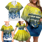 Personalized North Queensland Cowboys Family Matching Off Shoulder Short Dress and Hawaiian Shirt Y2K Grunge Aesthetic With Cyber Flames and Starburst Graphics