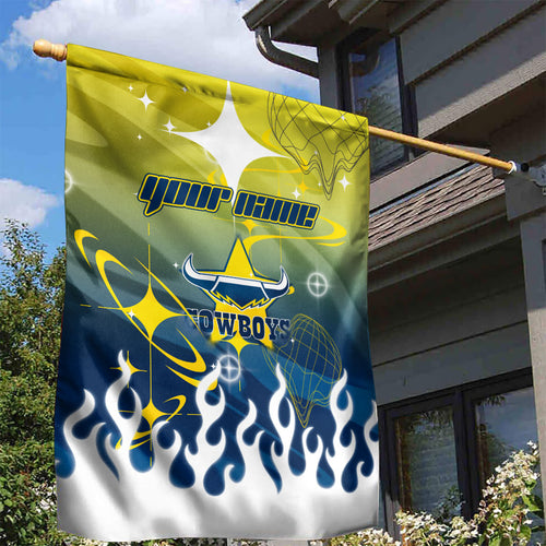 Personalized North Queensland Cowboys Garden Flag Y2K Grunge Aesthetic With Cyber Flames and Starburst Graphics