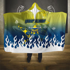 Personalized North Queensland Cowboys Hooded Blanket Y2K Grunge Aesthetic With Cyber Flames and Starburst Graphics