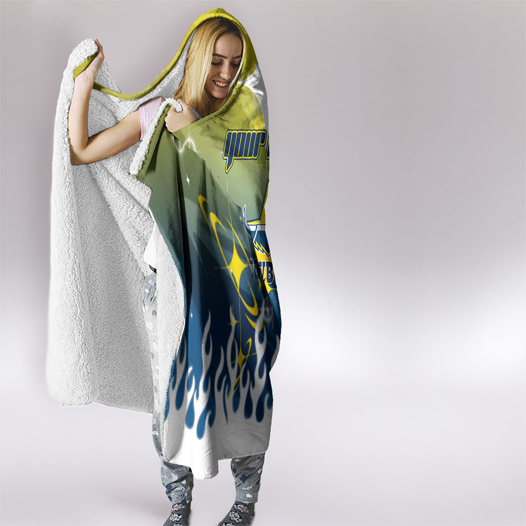 Personalized North Queensland Cowboys Hooded Blanket Y2K Grunge Aesthetic With Cyber Flames and Starburst Graphics