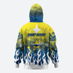 Personalized North Queensland Cowboys Hoodie Y2K Grunge Aesthetic With Cyber Flames and Starburst Graphics