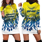 Personalized North Queensland Cowboys Hoodie Dress Y2K Grunge Aesthetic With Cyber Flames and Starburst Graphics