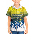 Personalized North Queensland Cowboys Kid Hawaiian Shirt Y2K Grunge Aesthetic With Cyber Flames and Starburst Graphics
