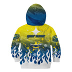 Personalized North Queensland Cowboys Kid Hoodie Y2K Grunge Aesthetic With Cyber Flames and Starburst Graphics