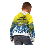 Personalized North Queensland Cowboys Kid Hoodie Y2K Grunge Aesthetic With Cyber Flames and Starburst Graphics