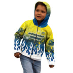 Personalized North Queensland Cowboys Kid Hoodie Y2K Grunge Aesthetic With Cyber Flames and Starburst Graphics