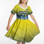 Personalized North Queensland Cowboys Kid Short Sleeve Dress Y2K Grunge Aesthetic With Cyber Flames and Starburst Graphics