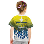 Personalized North Queensland Cowboys Kid T Shirt Y2K Grunge Aesthetic With Cyber Flames and Starburst Graphics