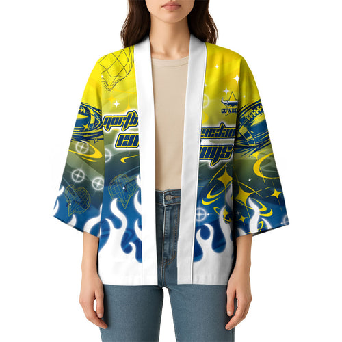 Personalized North Queensland Cowboys Kimono Y2K Grunge Aesthetic With Cyber Flames and Starburst Graphics