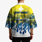 Personalized North Queensland Cowboys Kimono Y2K Grunge Aesthetic With Cyber Flames and Starburst Graphics