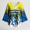 Personalized North Queensland Cowboys Kimono Sleeve Blouse Y2K Grunge Aesthetic With Cyber Flames and Starburst Graphics