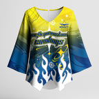 Personalized North Queensland Cowboys Kimono Sleeve Blouse Y2K Grunge Aesthetic With Cyber Flames and Starburst Graphics