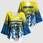 Personalized North Queensland Cowboys Kimono Sleeve Blouse Y2K Grunge Aesthetic With Cyber Flames and Starburst Graphics