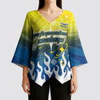 Personalized North Queensland Cowboys Kimono Sleeve Blouse Y2K Grunge Aesthetic With Cyber Flames and Starburst Graphics
