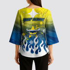 Personalized North Queensland Cowboys Kimono Sleeve Blouse Y2K Grunge Aesthetic With Cyber Flames and Starburst Graphics