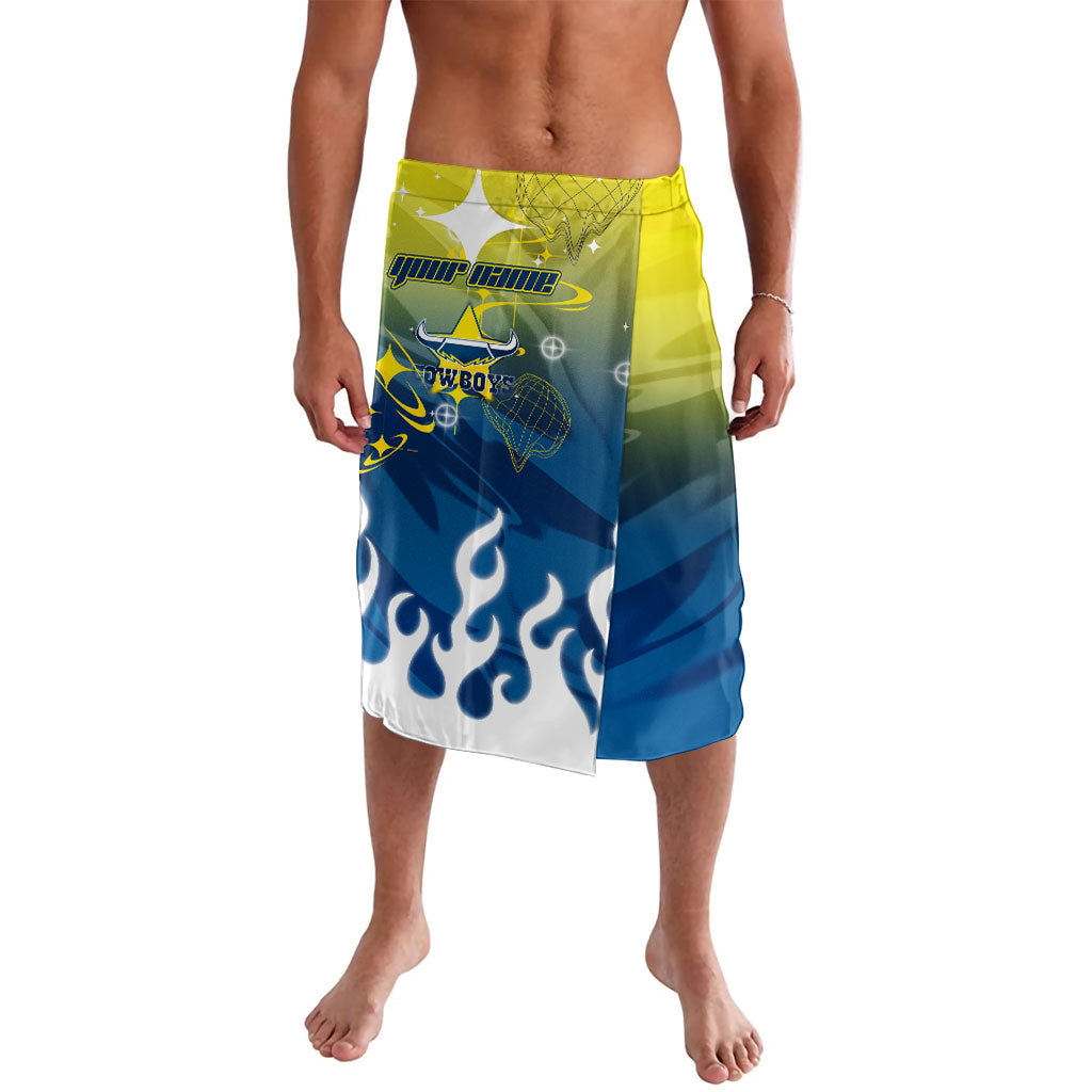 Personalized North Queensland Cowboys Lavalava Y2K Grunge Aesthetic With Cyber Flames and Starburst Graphics