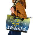 Personalized North Queensland Cowboys Leather Tote Bag Y2K Grunge Aesthetic With Cyber Flames and Starburst Graphics