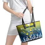 Personalized North Queensland Cowboys Leather Tote Bag Y2K Grunge Aesthetic With Cyber Flames and Starburst Graphics