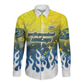Personalized North Queensland Cowboys Long Sleeve Button Shirt Y2K Grunge Aesthetic With Cyber Flames and Starburst Graphics