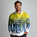 Personalized North Queensland Cowboys Long Sleeve Polo Shirt Y2K Grunge Aesthetic With Cyber Flames and Starburst Graphics