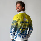 Personalized North Queensland Cowboys Long Sleeve Polo Shirt Y2K Grunge Aesthetic With Cyber Flames and Starburst Graphics