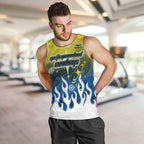 Personalized North Queensland Cowboys Men Tank Top Y2K Grunge Aesthetic With Cyber Flames and Starburst Graphics