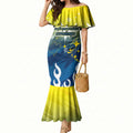 Personalized North Queensland Cowboys Mermaid Dress Y2K Grunge Aesthetic With Cyber Flames and Starburst Graphics