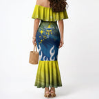 Personalized North Queensland Cowboys Mermaid Dress Y2K Grunge Aesthetic With Cyber Flames and Starburst Graphics