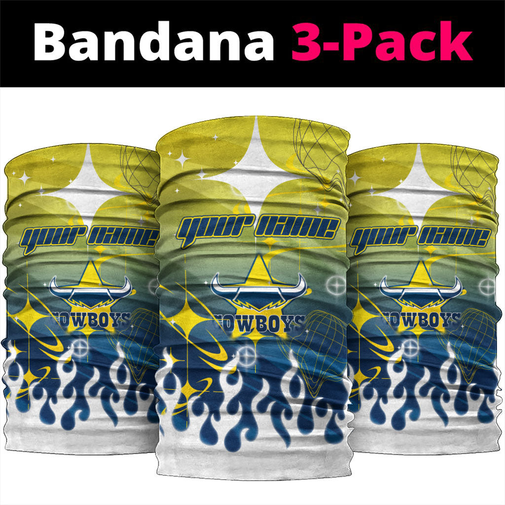 Personalized North Queensland Cowboys Neck Gaiter Y2K Grunge Aesthetic With Cyber Flames and Starburst Graphics