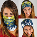 Personalized North Queensland Cowboys Neck Gaiter Y2K Grunge Aesthetic With Cyber Flames and Starburst Graphics
