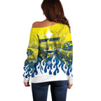 Personalized North Queensland Cowboys Off Shoulder Sweater Y2K Grunge Aesthetic With Cyber Flames and Starburst Graphics